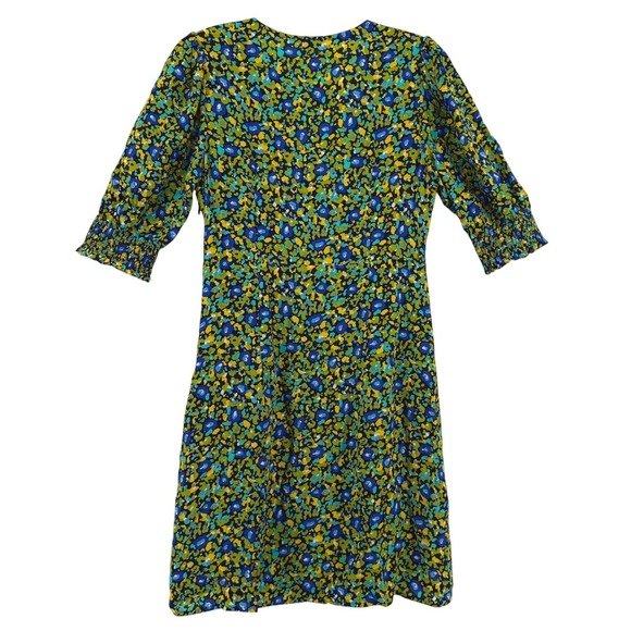Rails Roma Abstract Floral V-Neck Mini Dress Blue Green Yellow Puff Sleeve XS - Picture 5 of 12